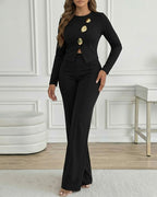 Golden Button Front Overalls with Zip-Back Two-Piece Jumpsuit