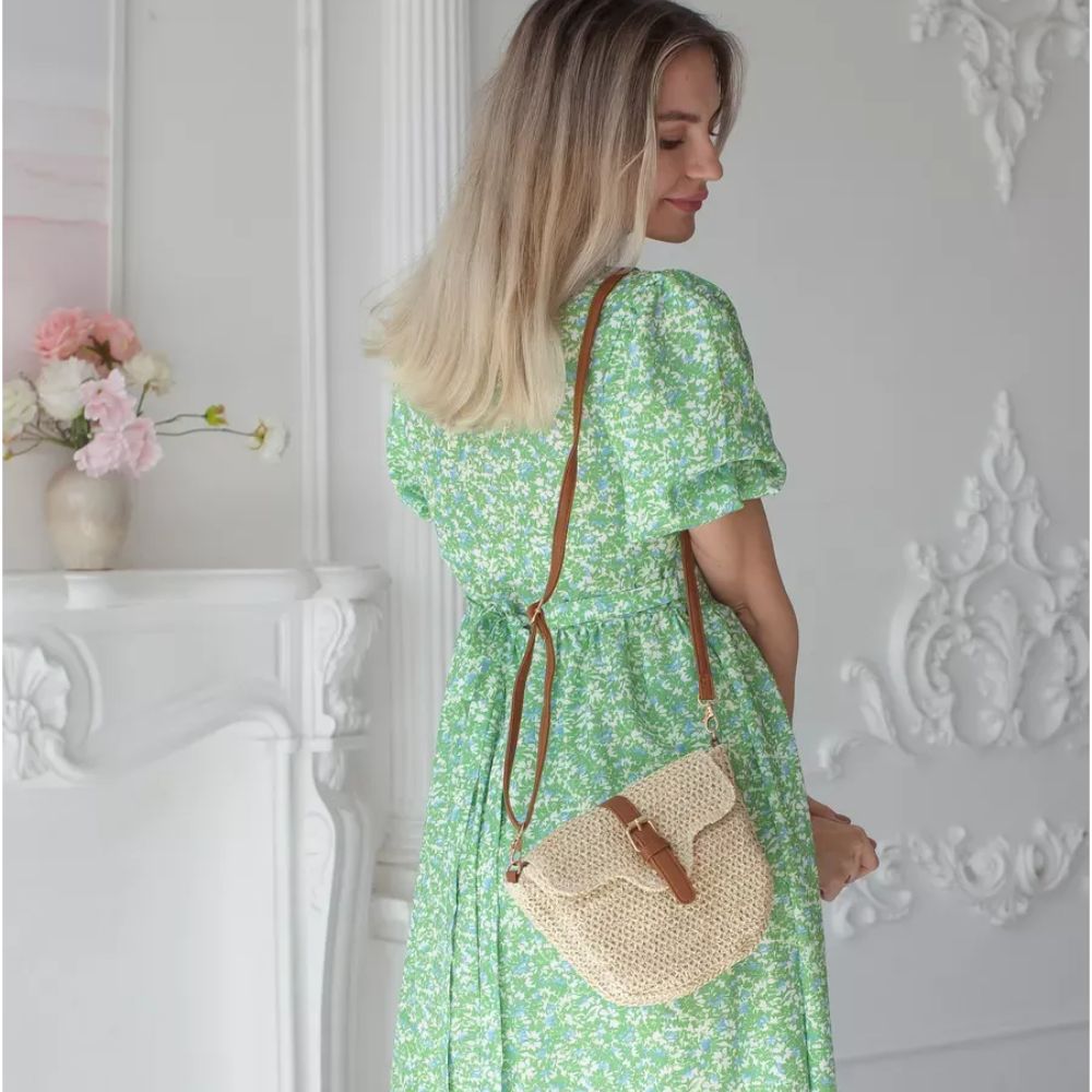 Brown Straw Crossbody Bag