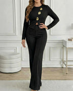 Golden Button Front Overalls with Zip-Back Two-Piece Jumpsuit