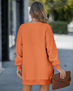 Drop Shoulder Zip-Side Long Sleeve Pullover with Slit Detail.