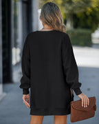 Drop Shoulder Zip-Side Long Sleeve Pullover with Slit Detail.
