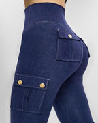 High Waist Butt Lifting Denim Yoga Leggings with Tummy Control