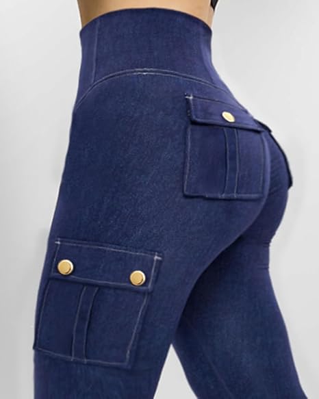 High Waist Butt Lifting Denim Yoga Leggings with Tummy Control