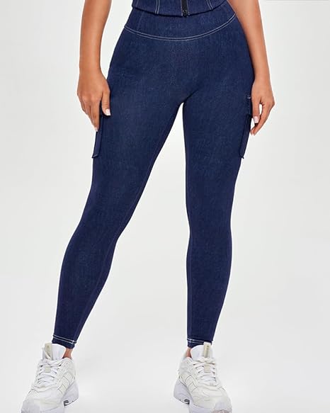 High Waist Butt Lifting Denim Yoga Leggings with Tummy Control