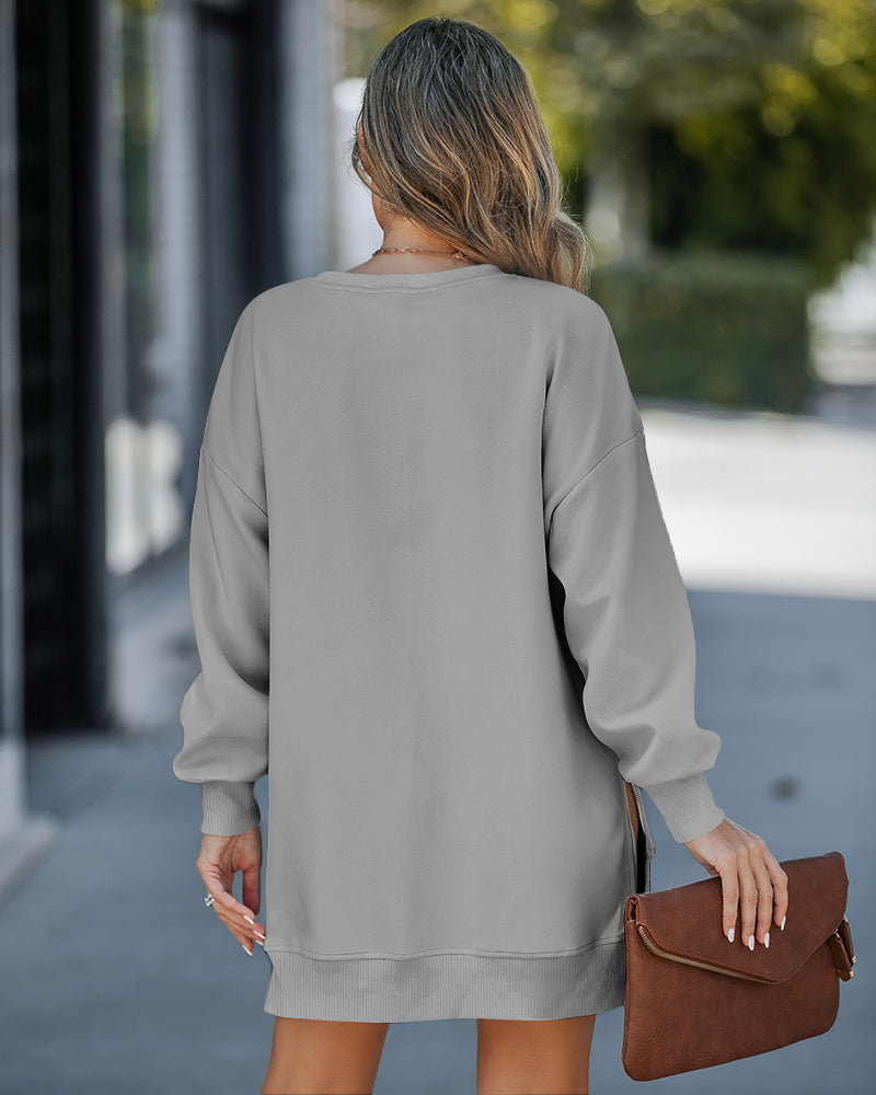 Drop Shoulder Zip-Side Long Sleeve Pullover with Slit Detail.