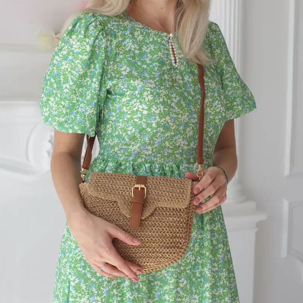 Noémie | Brown Straw Crossbody Bag