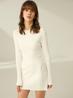 Textured Ribbed Crewneck Long-Sleeve Sweater Dress