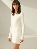 Textured Ribbed Crewneck Long-Sleeve Sweater Dress