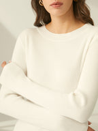 Textured Ribbed Crewneck Long-Sleeve Sweater Dress