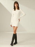 Textured Ribbed Crewneck Long-Sleeve Sweater Dress
