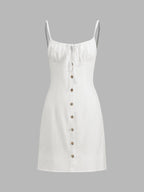 Charming Linen Mini Dress in Soft Plain Design