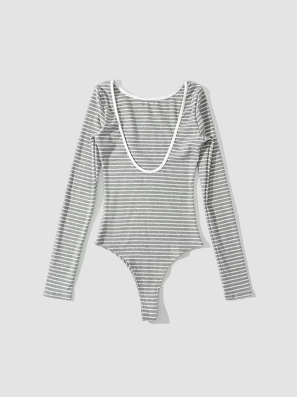 Striped Long Sleeve Bodysuit with Open Back Design