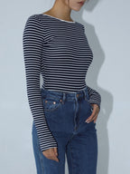 Striped Long Sleeve Bodysuit with Open Back Design