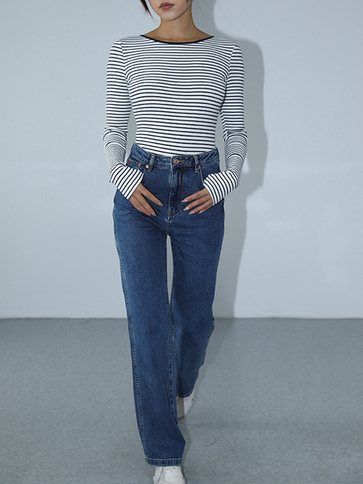 Striped Long Sleeve Bodysuit with Open Back Design