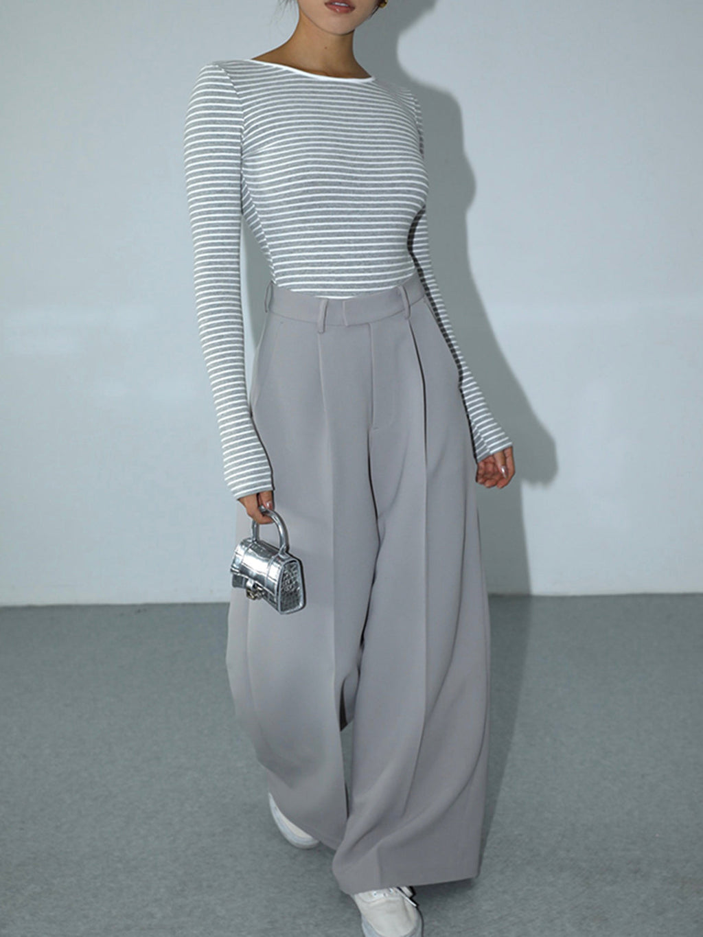 Striped Long Sleeve Bodysuit with Open Back Design