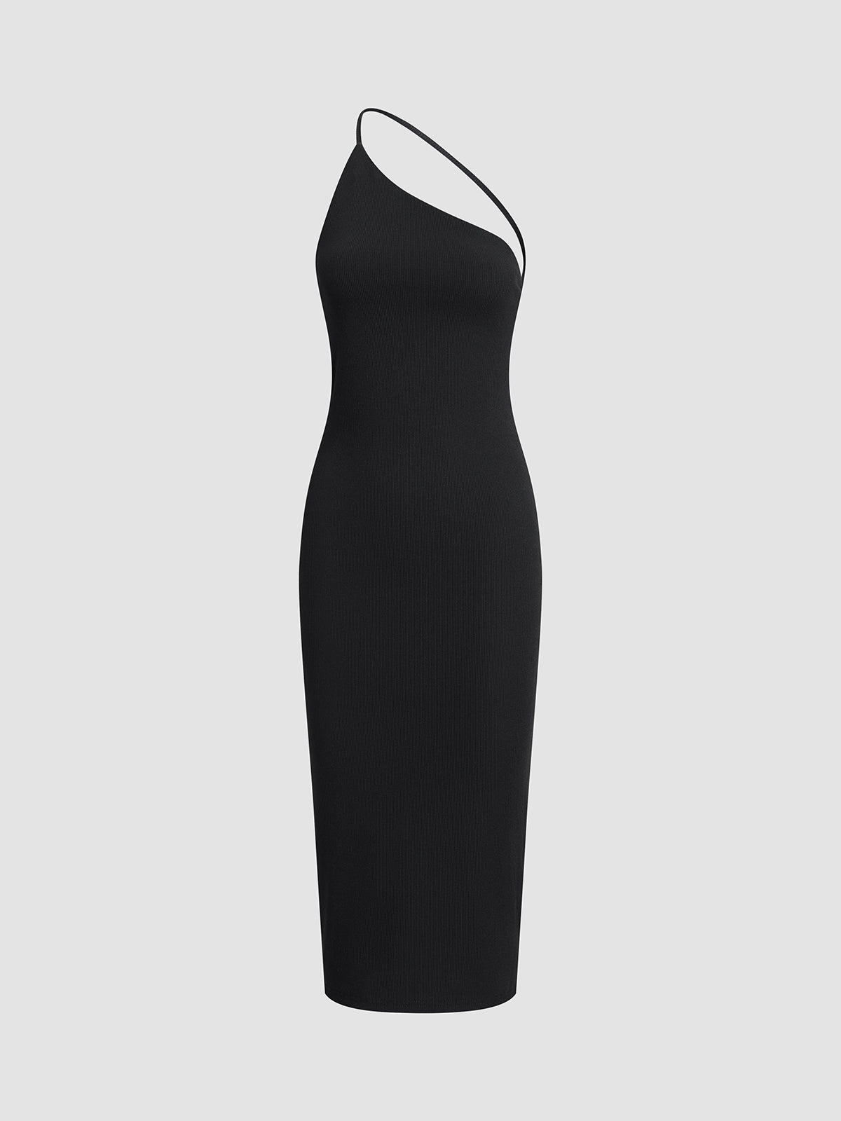 Asymmetrical Strap Midi Dress with Open Back Design