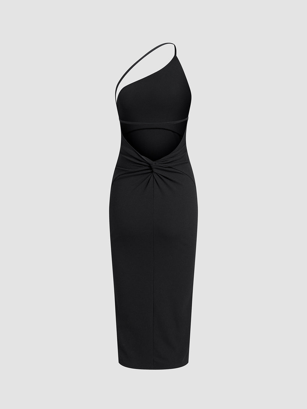 Asymmetrical Strap Midi Dress with Open Back Design