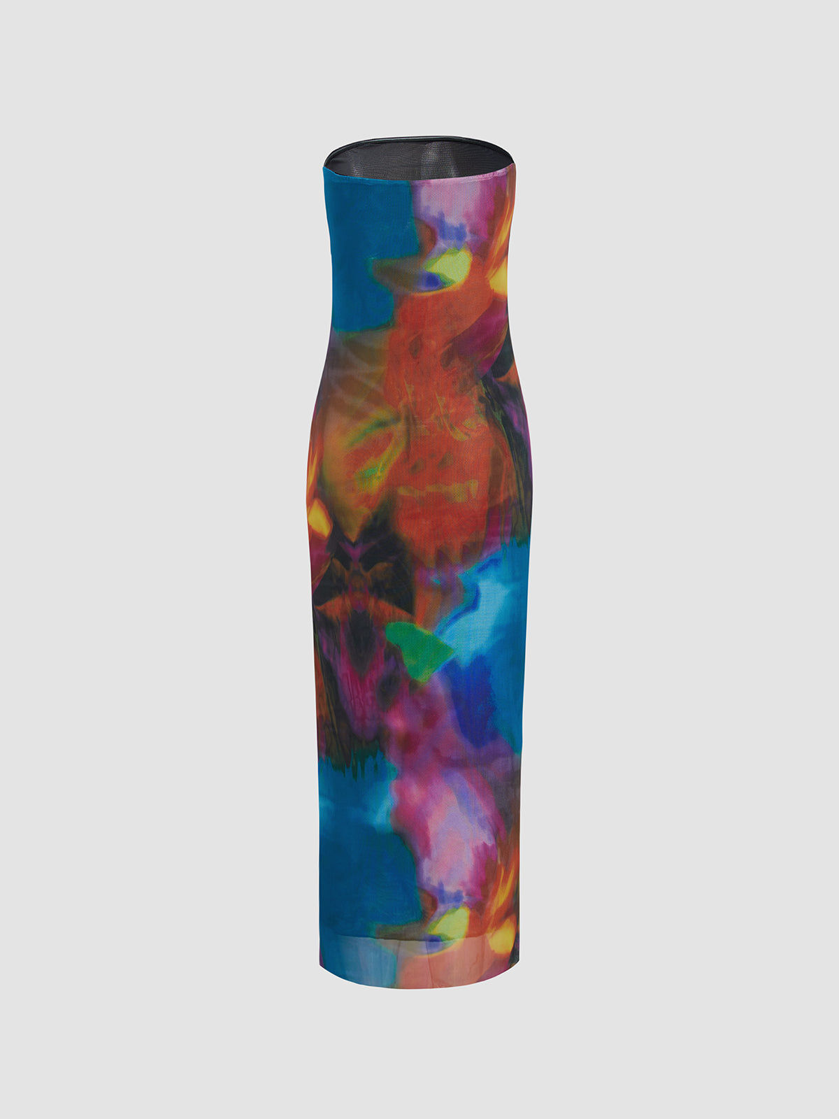 Strapless Midi Dress in Tulle and Printed Mesh