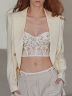 Floral Lace Crop Top with Semi-Sheer Mesh Corset