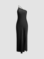 Moonlight Satin Long Dress with Open Back Slit