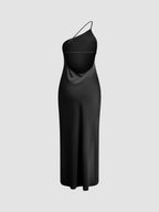 Moonlight Satin Long Dress with Open Back Slit