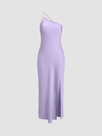 Moonlight Satin Long Dress with Open Back Slit