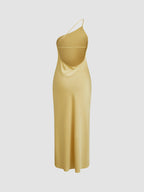 Moonlight Satin Long Dress with Open Back Slit