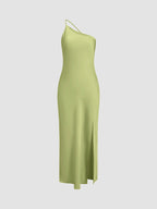 Moonlight Satin Long Dress with Open Back Slit