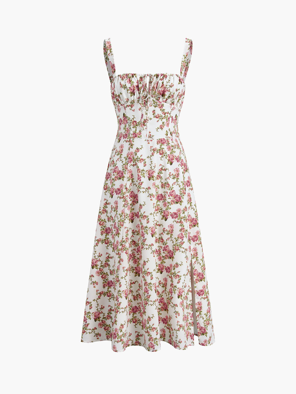 Rosebud Print Midi Sundress with Floral Design