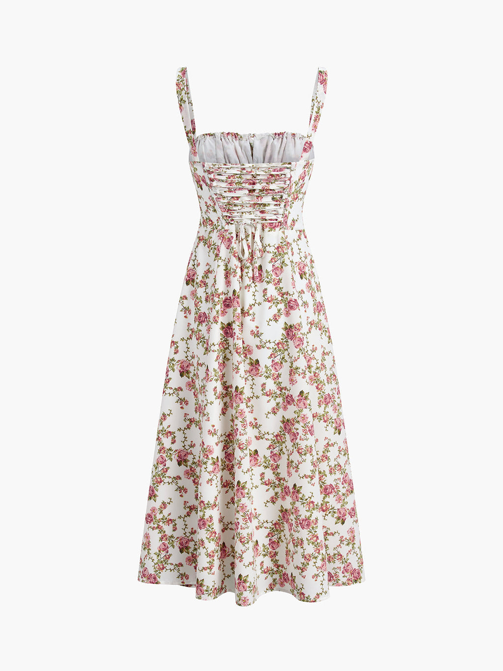 Rosebud Print Midi Sundress with Floral Design