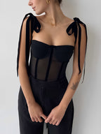 Mesh Tie-Up Cami Crop Top, Semi-Sheer