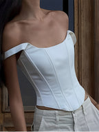 Ivory Glow Lace-Up Cropped Corset Top