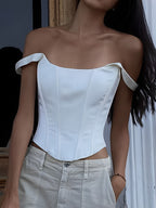 Ivory Glow Lace-Up Cropped Corset Top