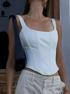 Ivory Glow Lace-Up Cropped Corset Top
