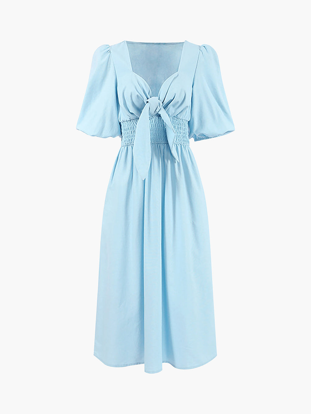 Linen-Cotton Midi Dress with Front Tie Detail