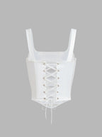 Ivory Glow Lace-Up Cropped Corset Top