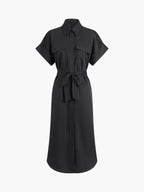 Polo-Inspired Tie-Waist Midi Dress with Pockets