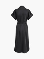 Polo-Inspired Tie-Waist Midi Dress with Pockets
