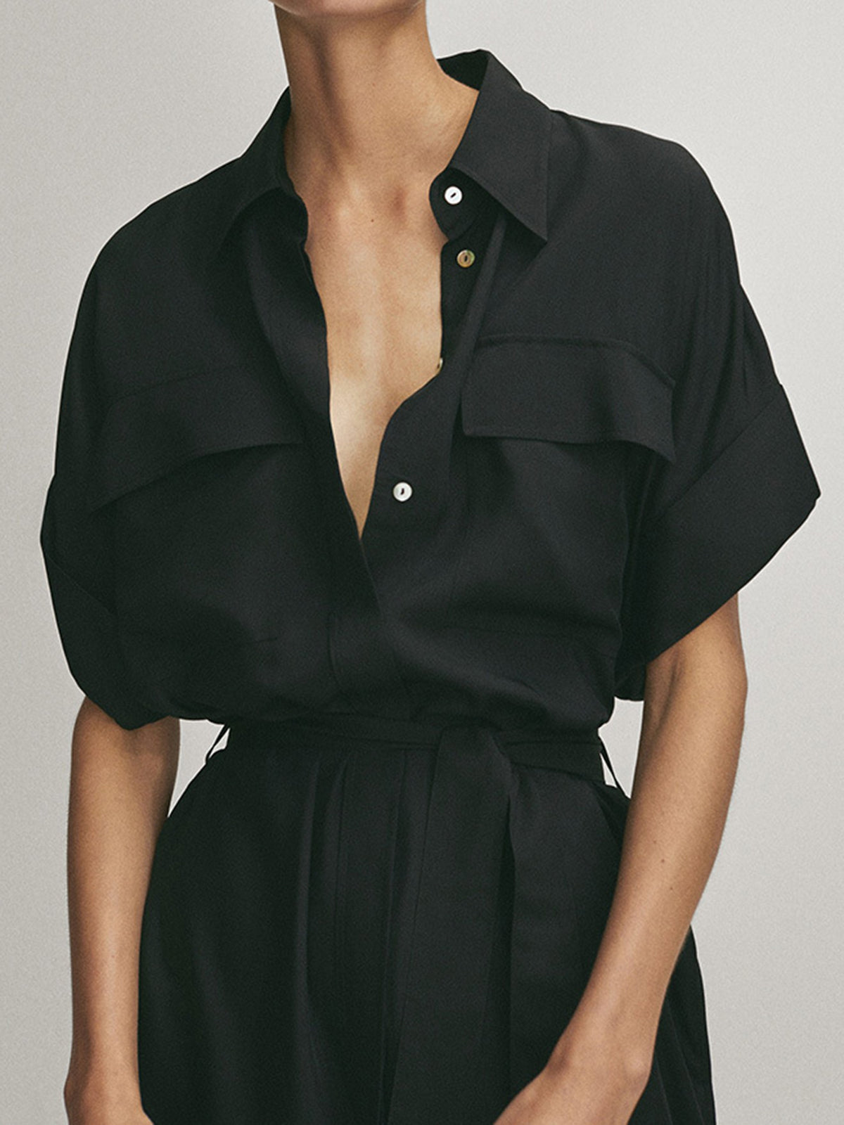 Polo-Inspired Tie-Waist Midi Dress with Pockets