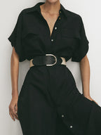 Polo-Inspired Tie-Waist Midi Dress with Pockets