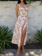 Rosebud Print Midi Dress with Floral Design