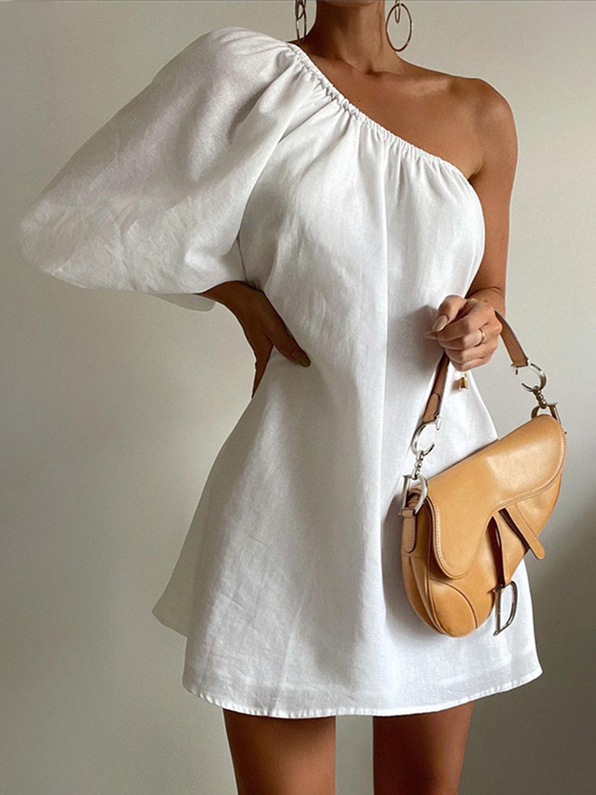 Aegean Cotton Linen Dress with Single Sleeve