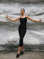 Elegant Open Back Midi Dress with Timeless Design