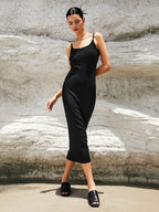 Elegant Open Back Midi Dress with Timeless Design