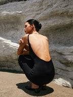 Elegant Open Back Midi Dress with Timeless Design