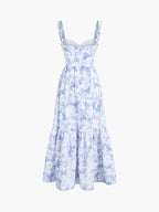 Forget Me Not Floral Zippered Pocket Long Dress