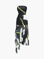 Gardenia Floral Mesh Pleated Tube Midi Dress