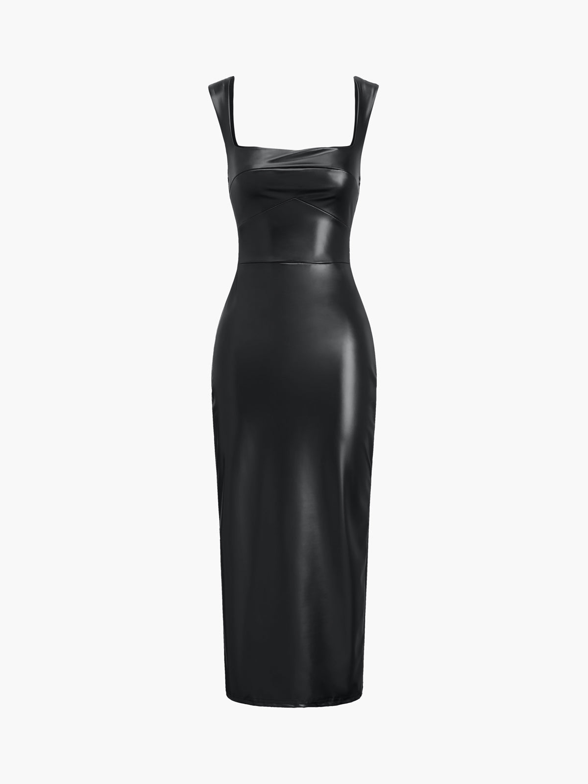 Chic Faux Leather Midi Dress with Bodycon Fit