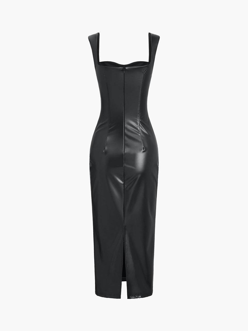 Chic Faux Leather Midi Dress with Bodycon Fit