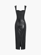 Chic Faux Leather Midi Dress with Bodycon Fit